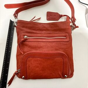 Chocolat Blu Red Leather Crossbody Bag Messenger Multi Zip Pocket Adjustable